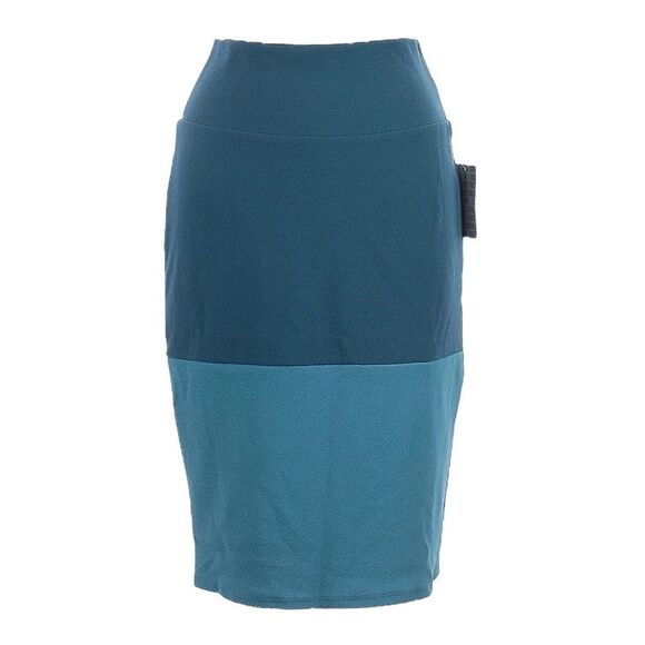 🌺 Lularoe Cassie Colorblock Teal Blue Stretch Pencil Skirt Size L NWT - Picture 1 of 9